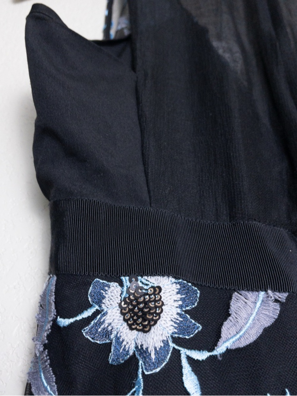 NWT Sandro Floral Embroidered Midi Dress 2 Black Blueshine Mesh Sheer Sleeveless - Picture 12 of 14